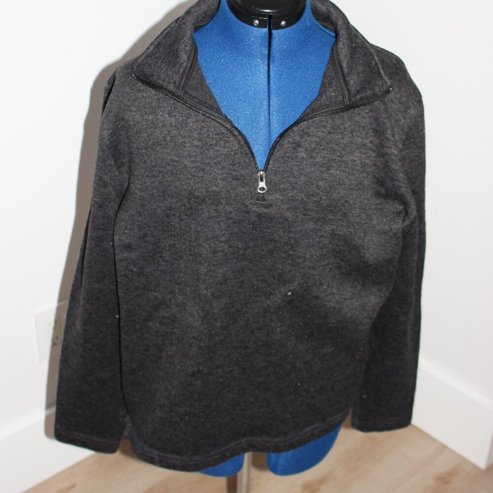 Beverly Hills Polo Club 1/4 Zip Up Sweater Gray Knit Mock Neck